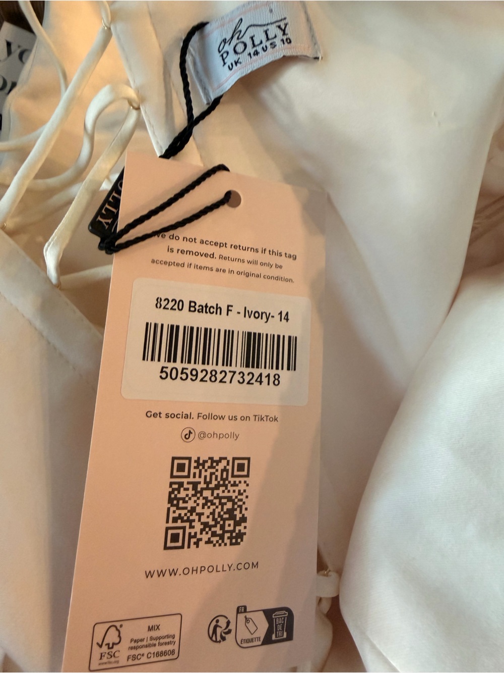 Oh Polly Cream Satin Mini Dress with Draped Neck Scarf - Picture 7 of 8